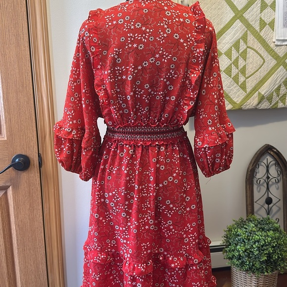Max Studio Red Sundress with Ruffled Tiered Skirt and 3/4 Bishop Sleeves size S - Picture 11 of 12